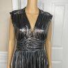 Rebecca Minkoff Briella  Dress Size 8 Silver V Neck Tiny Pleats Midi Babydoll