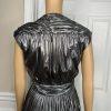 Rebecca Minkoff Briella  Dress Size 8 Silver V Neck Tiny Pleats Midi Babydoll