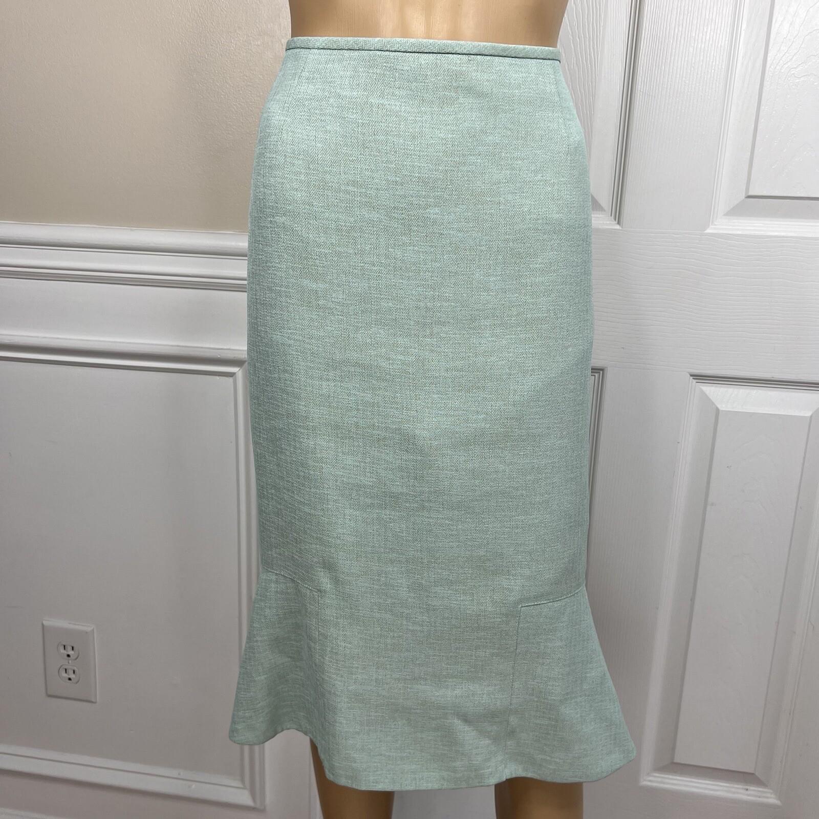 EVAN PICONE Polyester Skirt Suit Size 16 Fern Green Beige Lined Ruffle 2PC
