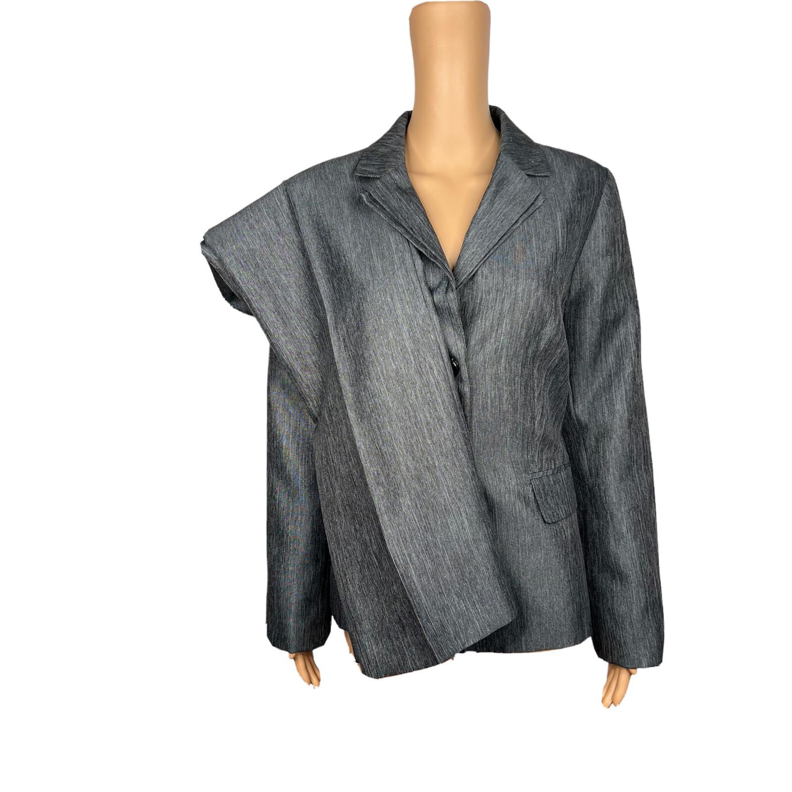 ISABELLA 2PC Gray Polyester Metallic Notch Collar Cocktail Pant Suit Size 10