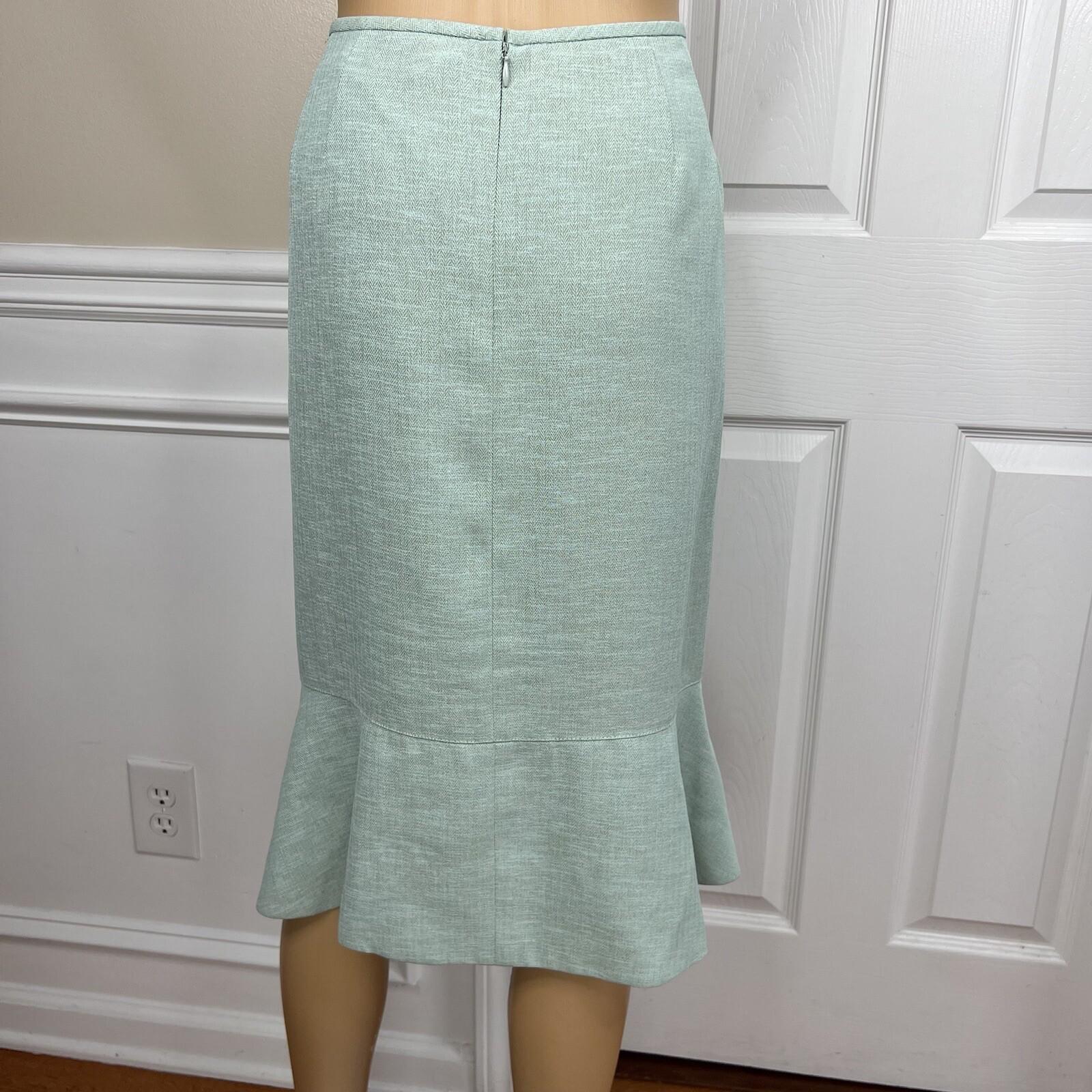 EVAN PICONE Polyester Skirt Suit Size 16 Fern Green Beige Lined Ruffle 2PC