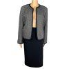 New KASPER 2PC Black White Silk Cotton Polyester Open Front Skirt Suit Size 10