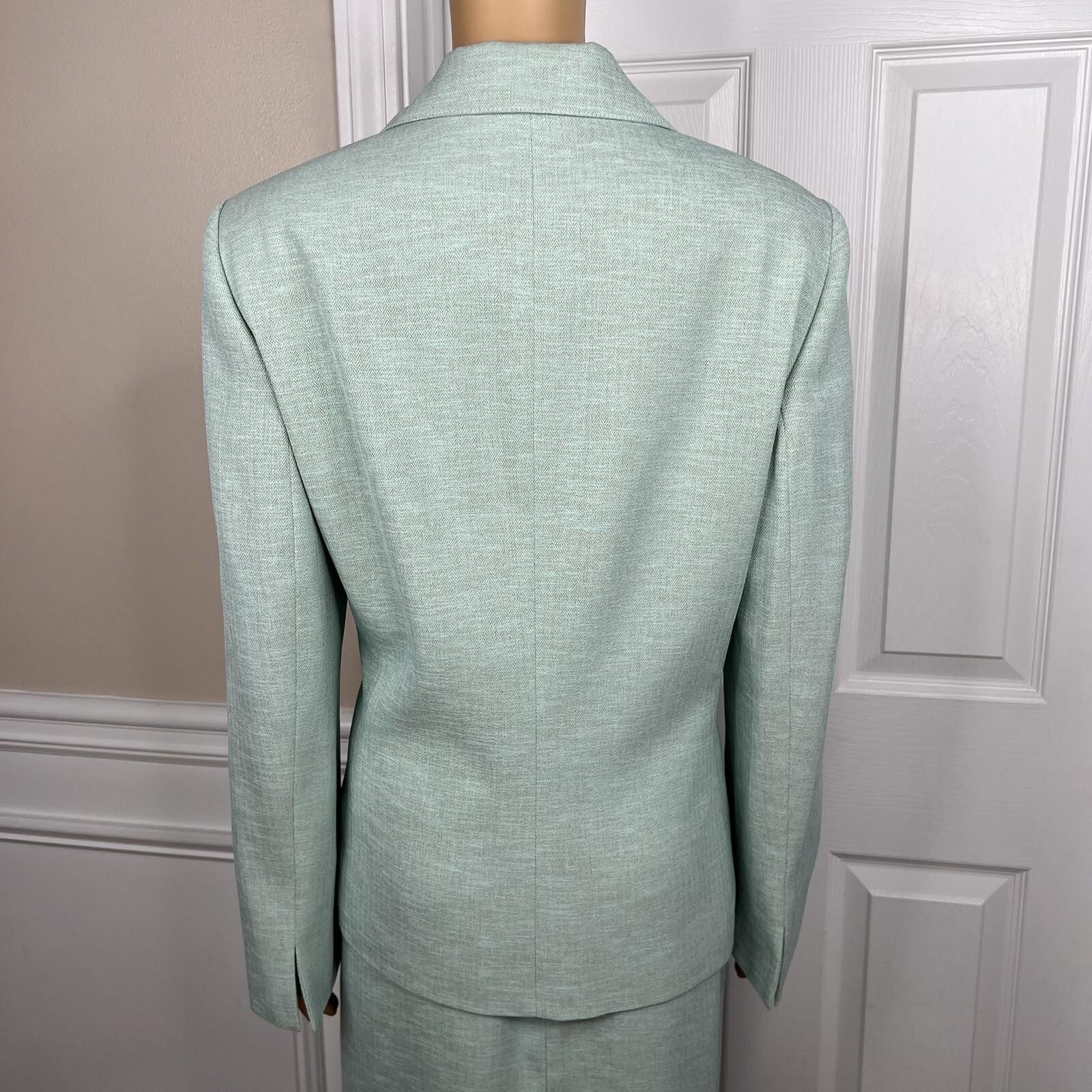 EVAN PICONE Polyester Skirt Suit Size 16 Fern Green Beige Lined Ruffle 2PC