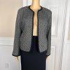 New KASPER 2PC Black White Silk Cotton Polyester Open Front Skirt Suit Size 10