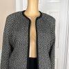 New KASPER 2PC Black White Silk Cotton Polyester Open Front Skirt Suit Size 10