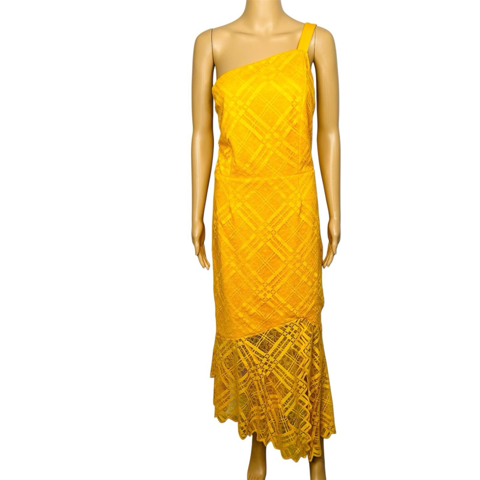 Asos Lace One Shoulder Dress Size 18 Tall Mustard Midi High Low Hem Princess New