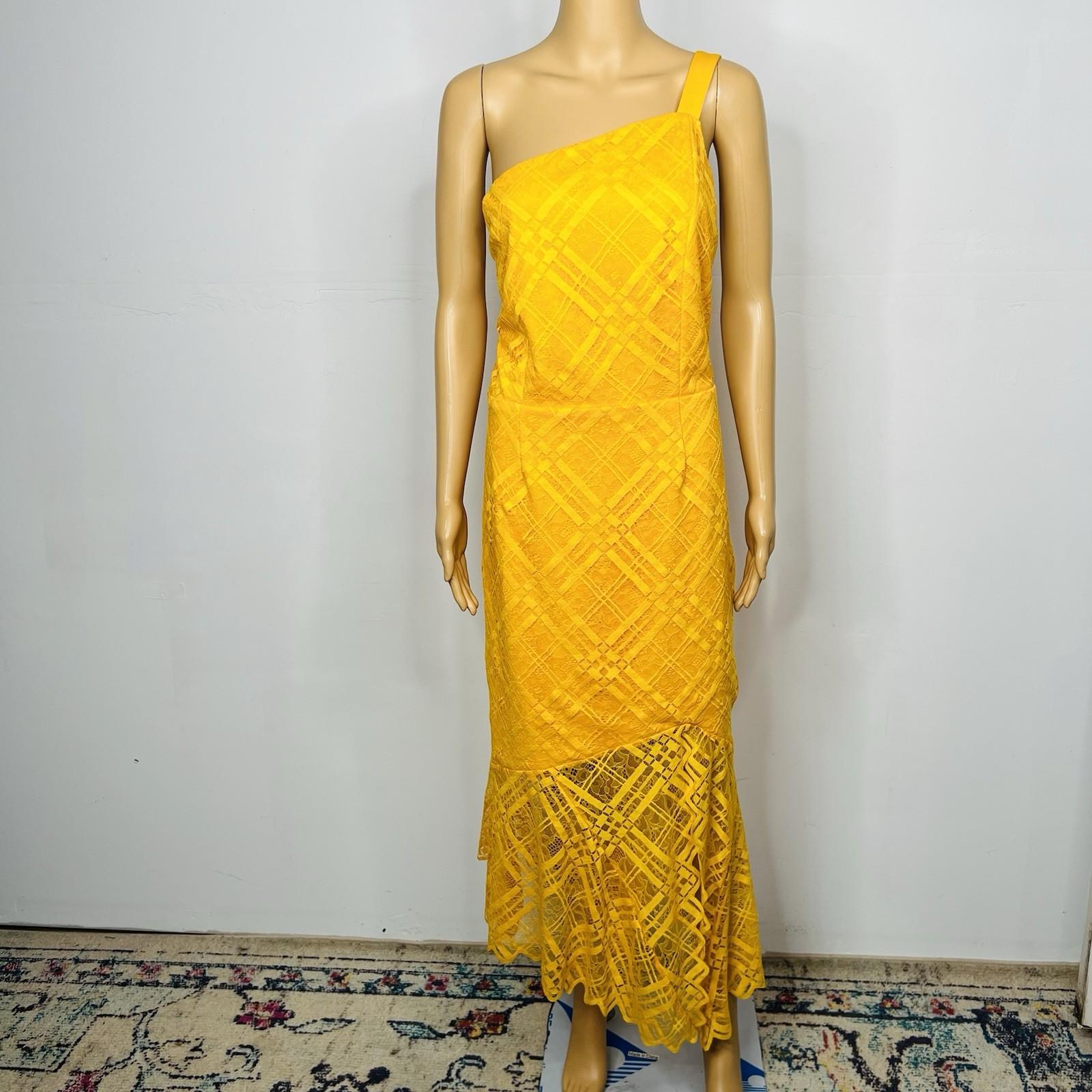 Asos Lace One Shoulder Dress Size 18 Tall Mustard Midi High Low Hem Princess New