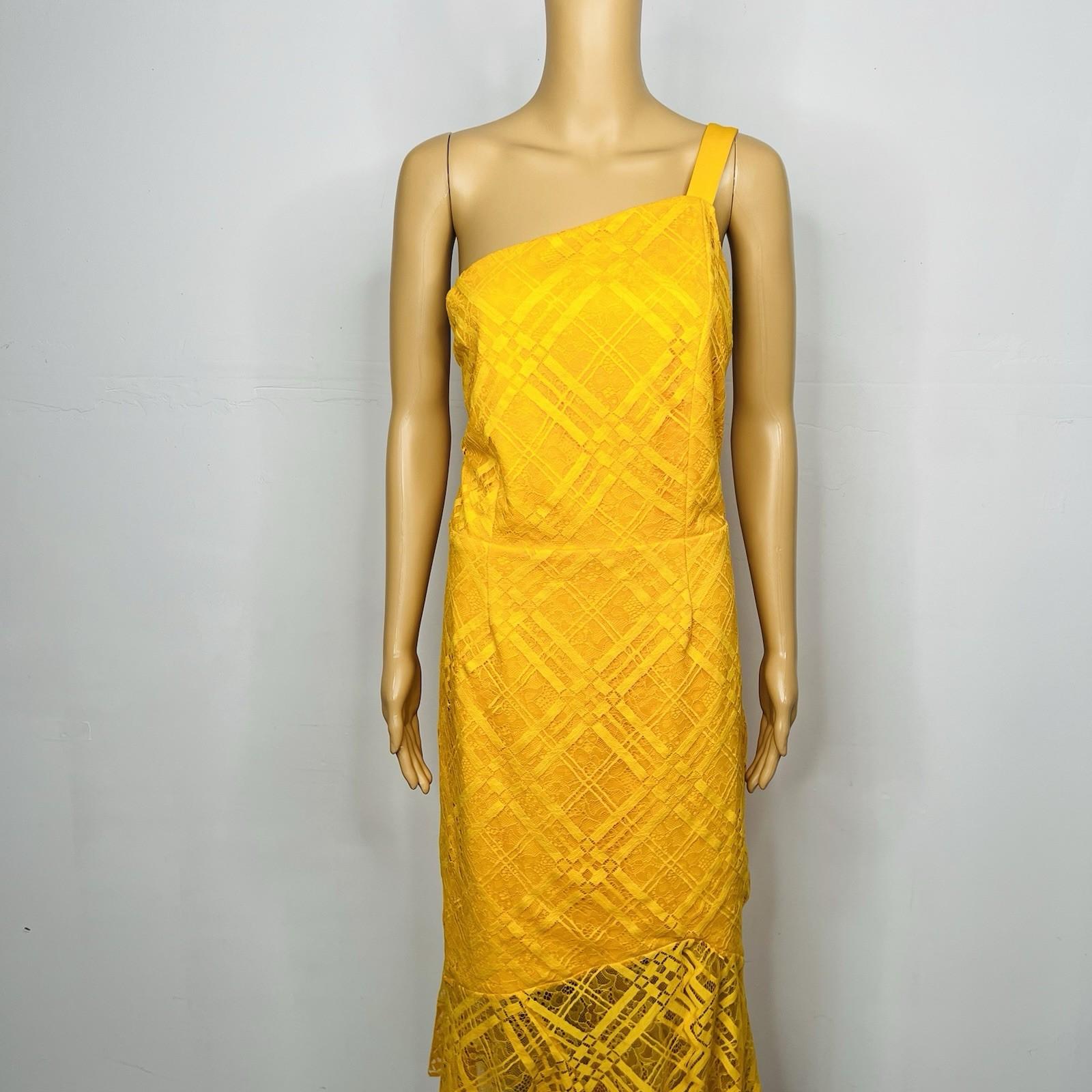 Asos Lace One Shoulder Dress Size 18 Tall Mustard Midi High Low Hem Princess New
