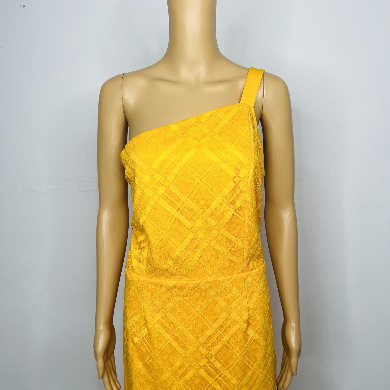 Asos Lace One Shoulder Dress Size 18 Tall Mustard Midi High Low Hem Princess New