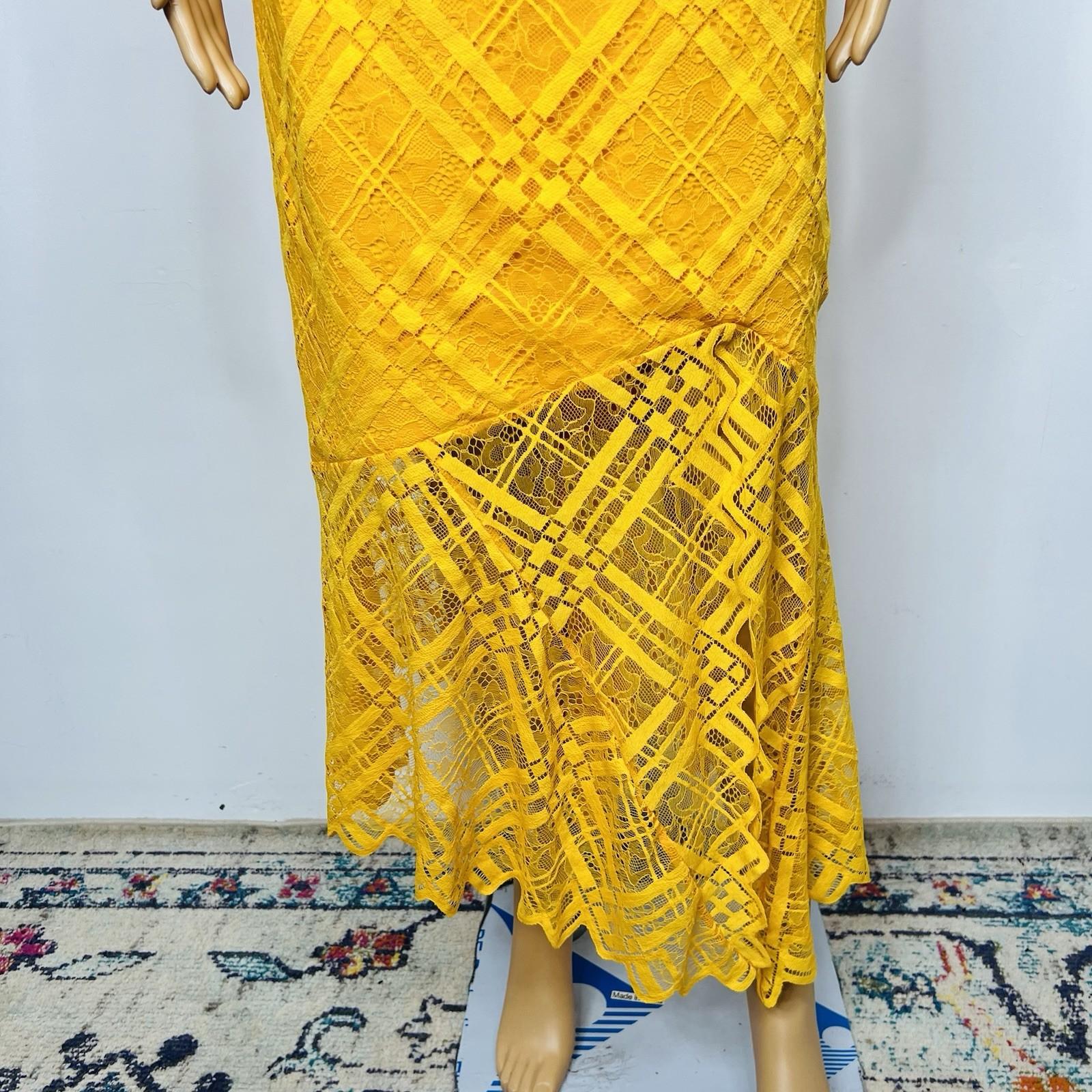 Asos Lace One Shoulder Dress Size 18 Tall Mustard Midi High Low Hem Princess New