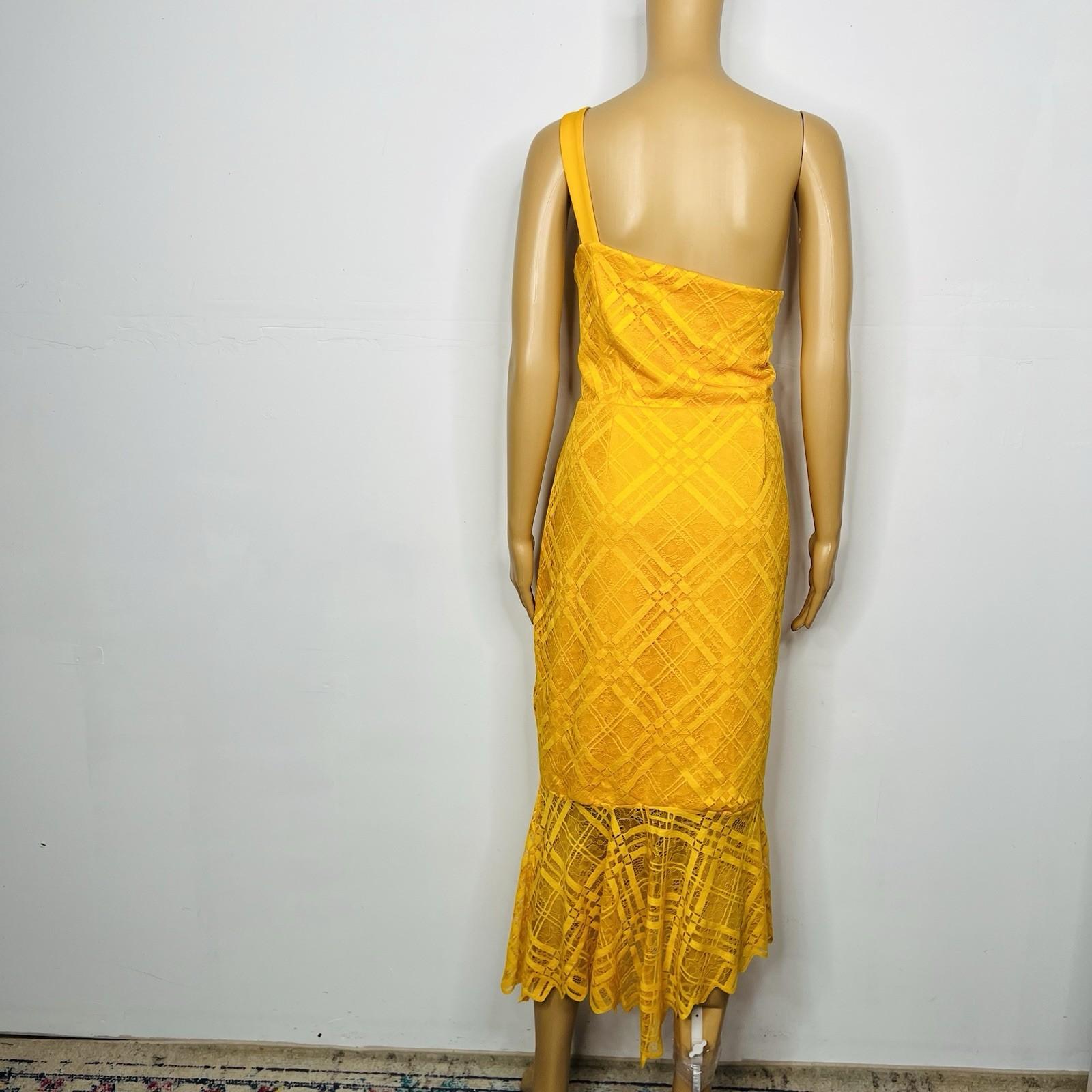 Asos Lace One Shoulder Dress Size 18 Tall Mustard Midi High Low Hem Princess New