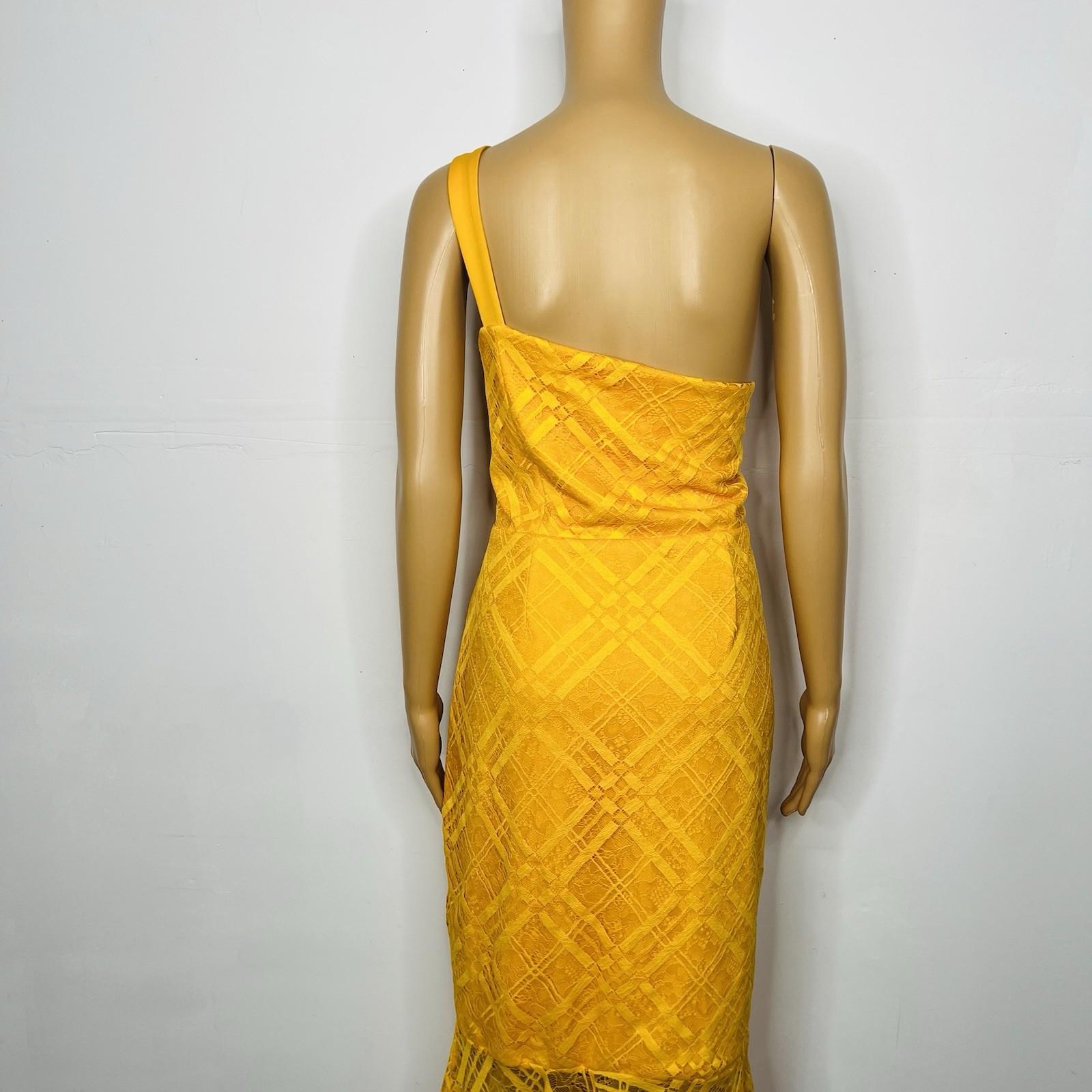 Asos Lace One Shoulder Dress Size 18 Tall Mustard Midi High Low Hem Princess New