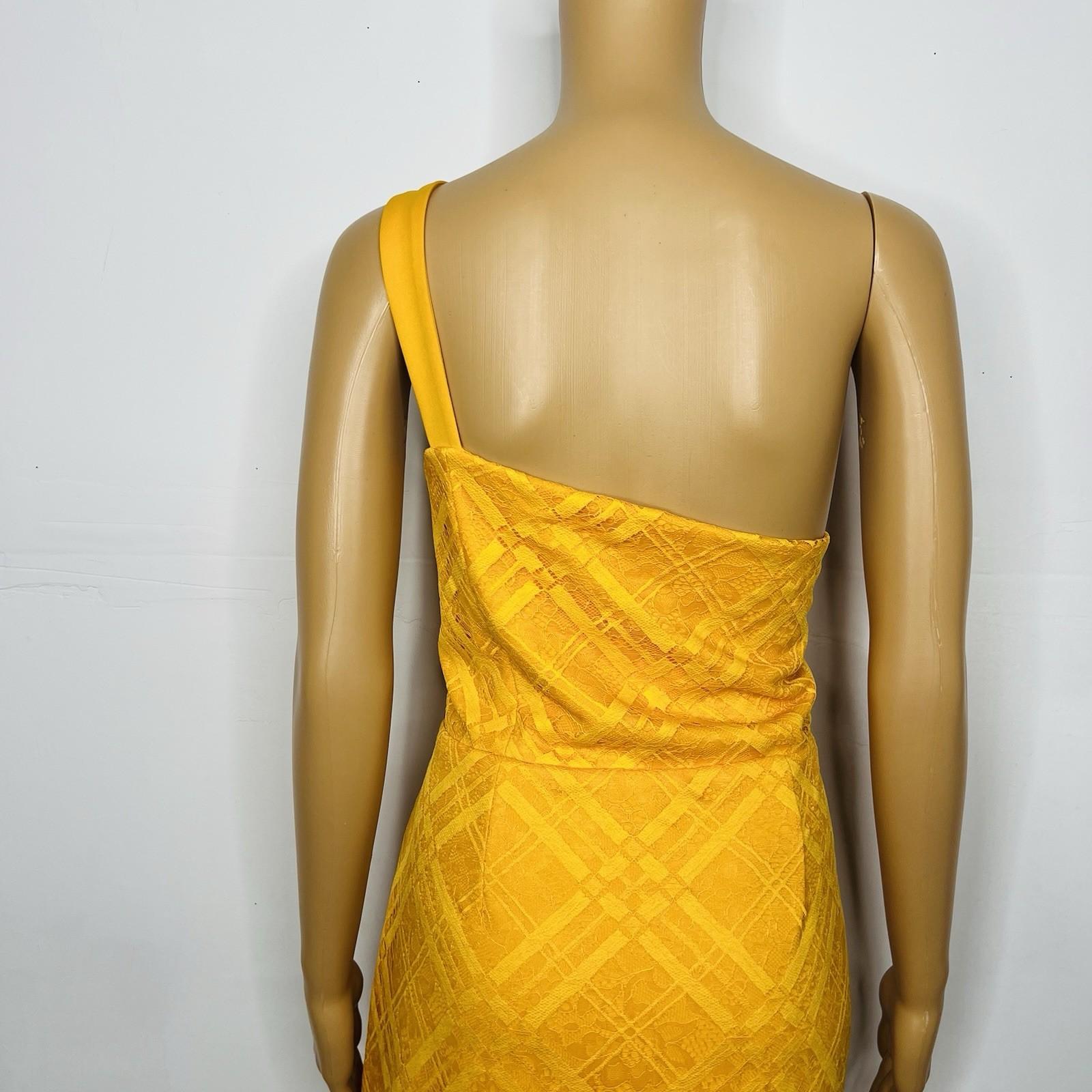 Asos Lace One Shoulder Dress Size 18 Tall Mustard Midi High Low Hem Princess New