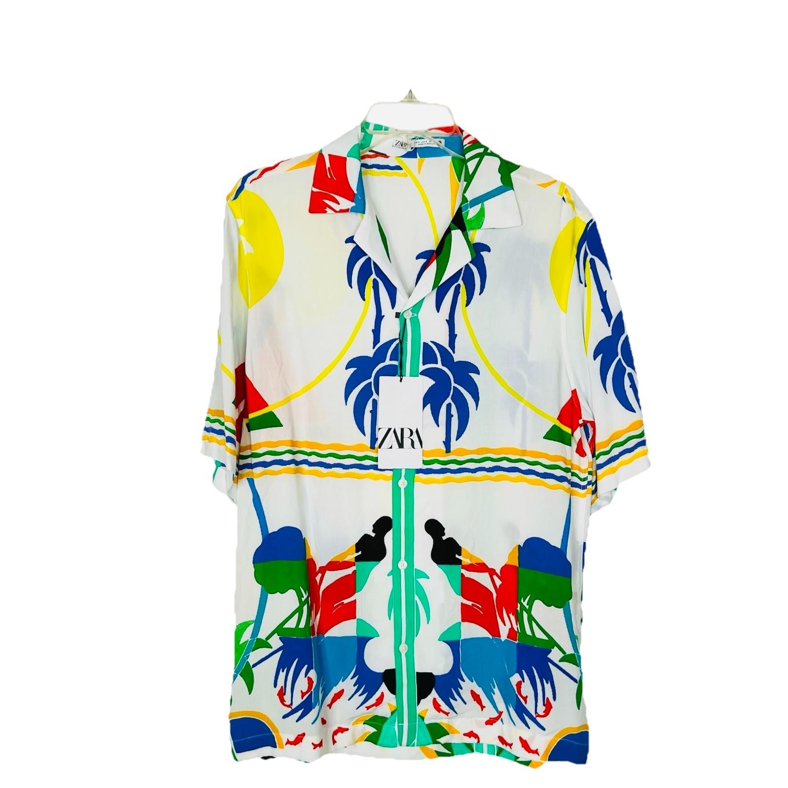 Zara Men Tropical Palm Tree Short sleeves Shirt Size S Bold Beach Party Vibes