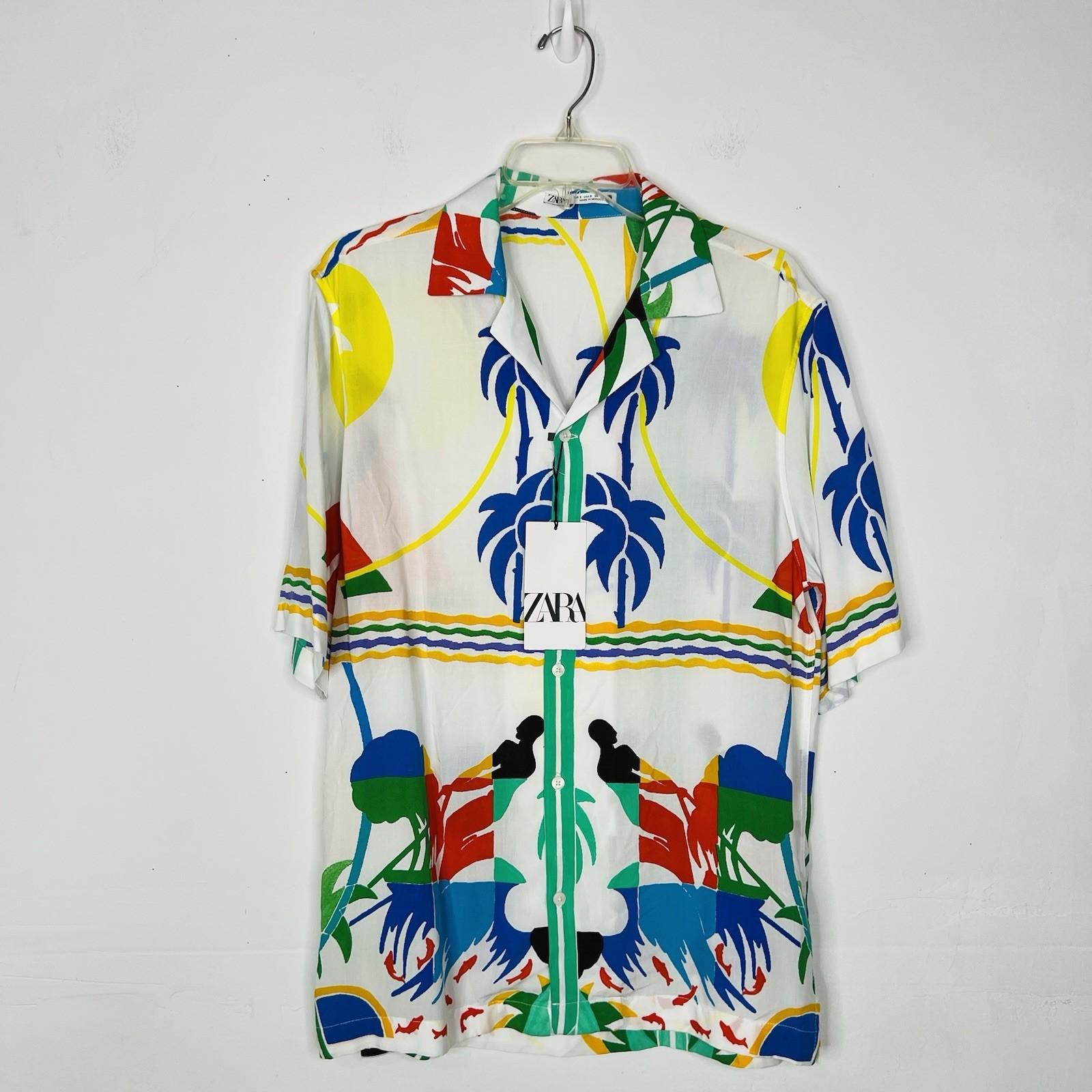 Zara Men Tropical Palm Tree Short sleeves Shirt Size S Bold Beach Party Vibes