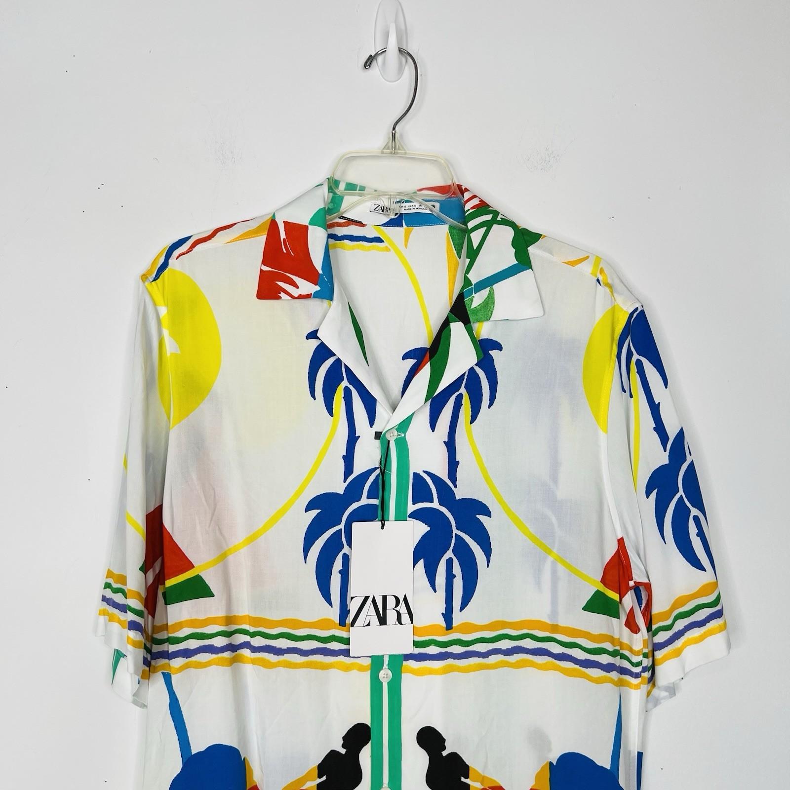Zara Men Tropical Palm Tree Short sleeves Shirt Size S Bold Beach Party Vibes