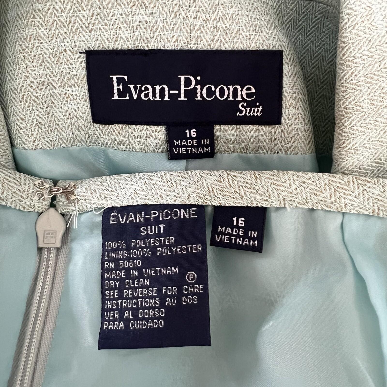 EVAN PICONE Polyester Skirt Suit Size 16 Fern Green Beige Lined Ruffle 2PC