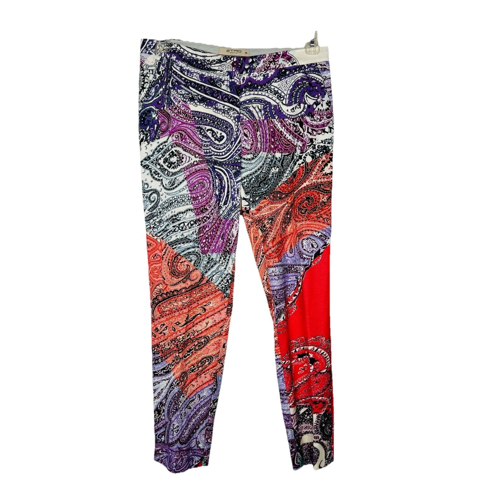 Etro Viscose Blend Tapered Leg Pants Size Eur 42 Multicolor Paisley Casual Cool