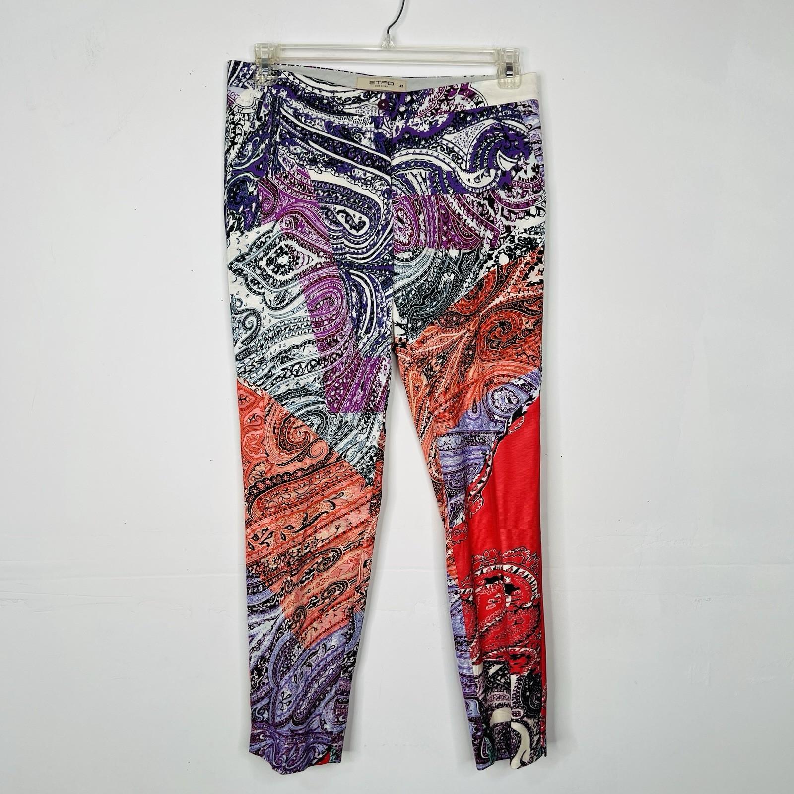Etro Viscose Blend Tapered Leg Pants Size Eur 42 Multicolor Paisley Casual Cool