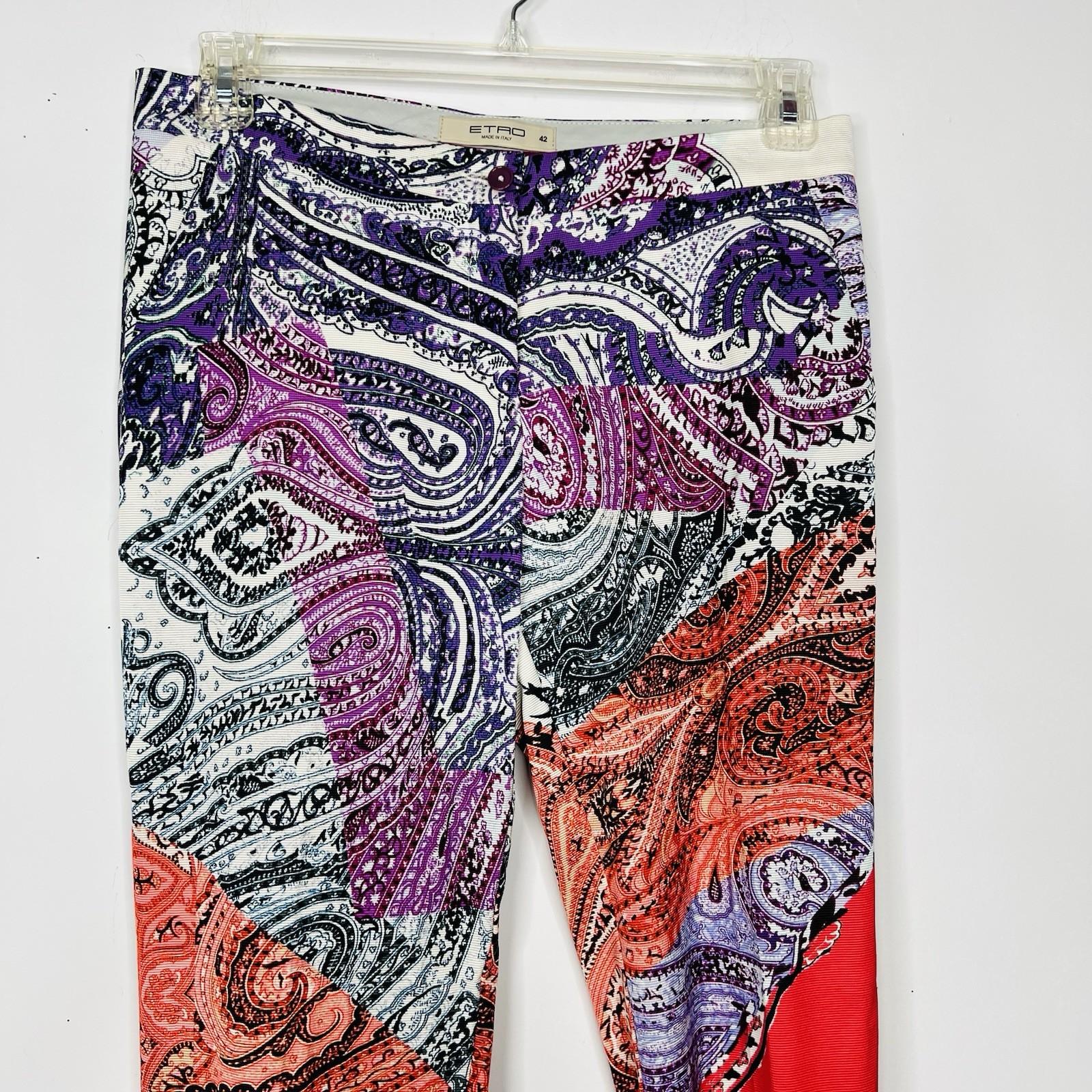 Etro Viscose Blend Tapered Leg Pants Size Eur 42 Multicolor Paisley Casual Cool