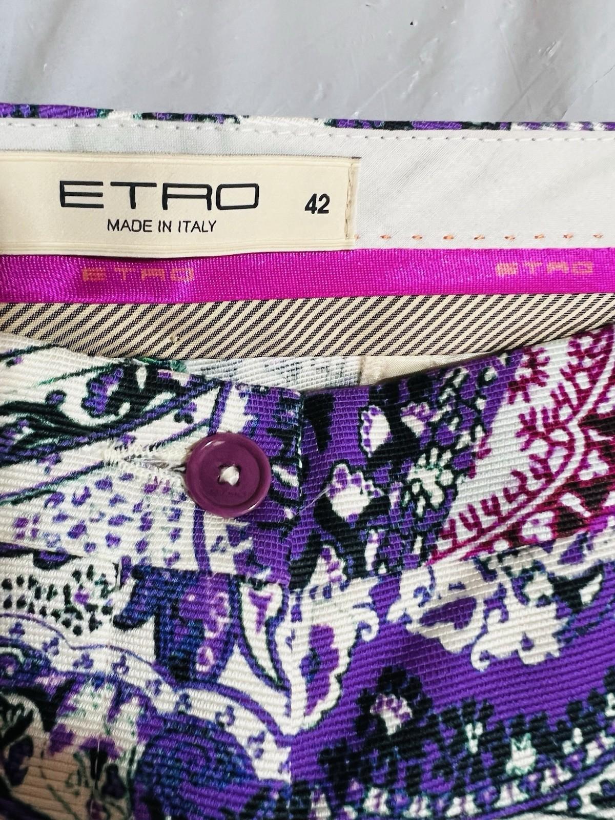 Etro Viscose Blend Tapered Leg Pants Size Eur 42 Multicolor Paisley Casual Cool