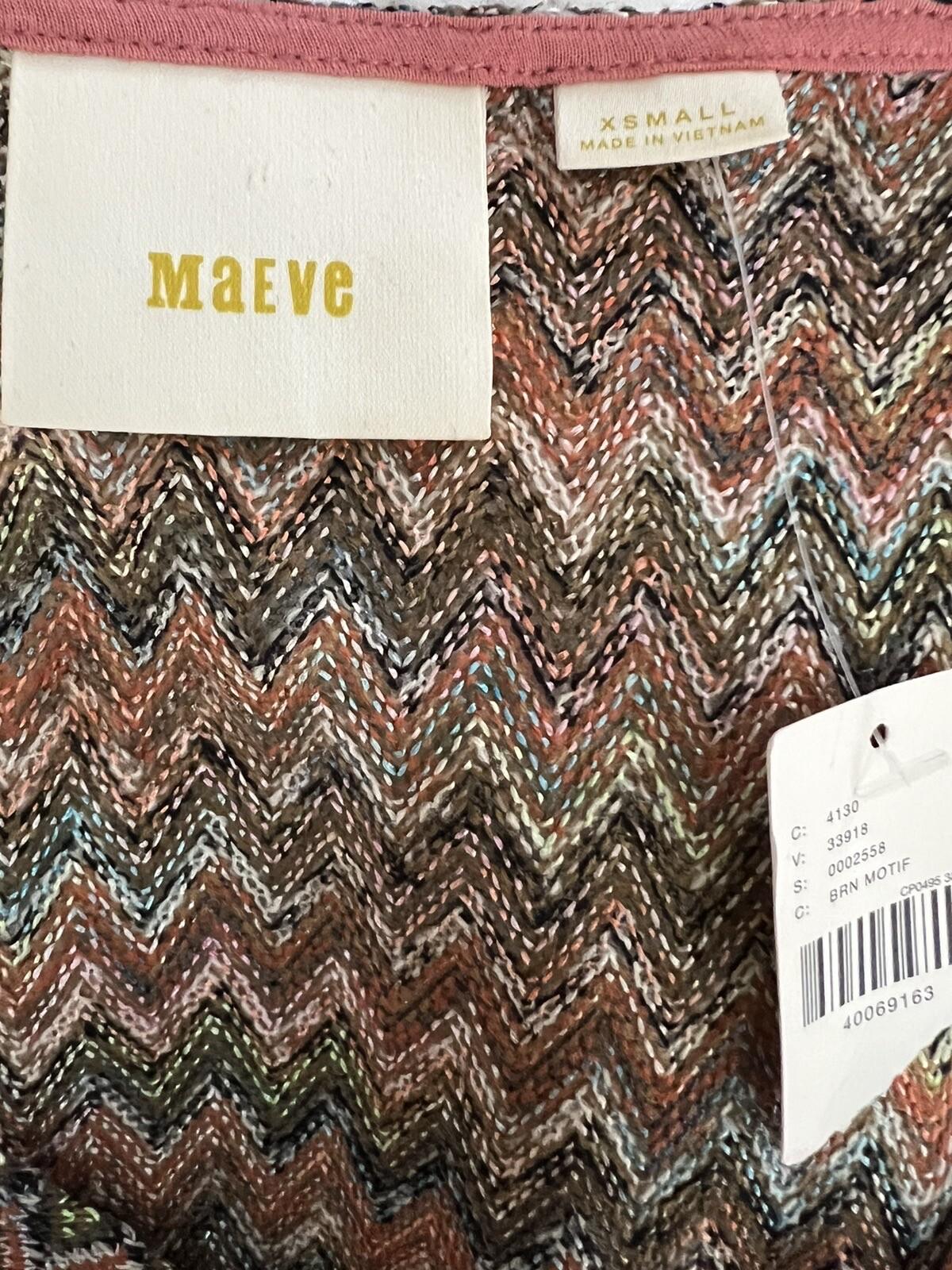 Anthropologie Maeve Westwater Knit Dress Size XS Brown Chevron Motif Lined New