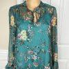 Maeve Anthropologie Viscose Dress Size S Teal Floral High Ruffle Neck Flared