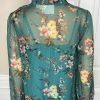 Maeve Anthropologie Viscose Dress Size S Teal Floral High Ruffle Neck Flared