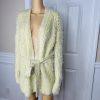 Anthropologie Women larkin Shimmer Knit Belted Cardigan M Yellow Fuzzy Cozzy