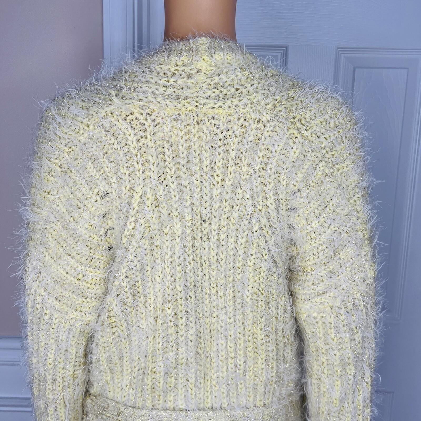 Anthropologie Women larkin Shimmer Knit Belted Cardigan M Yellow Fuzzy Cozzy