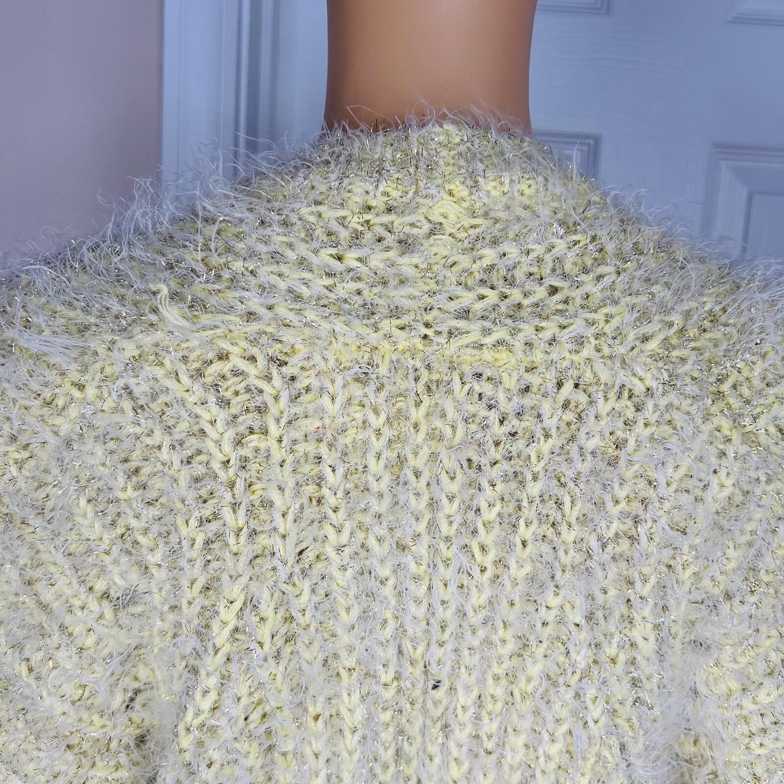 Anthropologie Women larkin Shimmer Knit Belted Cardigan M Yellow Fuzzy Cozzy