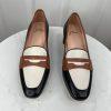 J Crew Kate Women Leather Black White Tan Trim Size 6 Loafer Pumps Block Heels