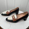 J Crew Kate Women Leather Black White Tan Trim Size 6 Loafer Pumps Block Heels
