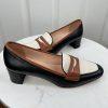 J Crew Kate Women Leather Black White Tan Trim Size 6 Loafer Pumps Block Heels