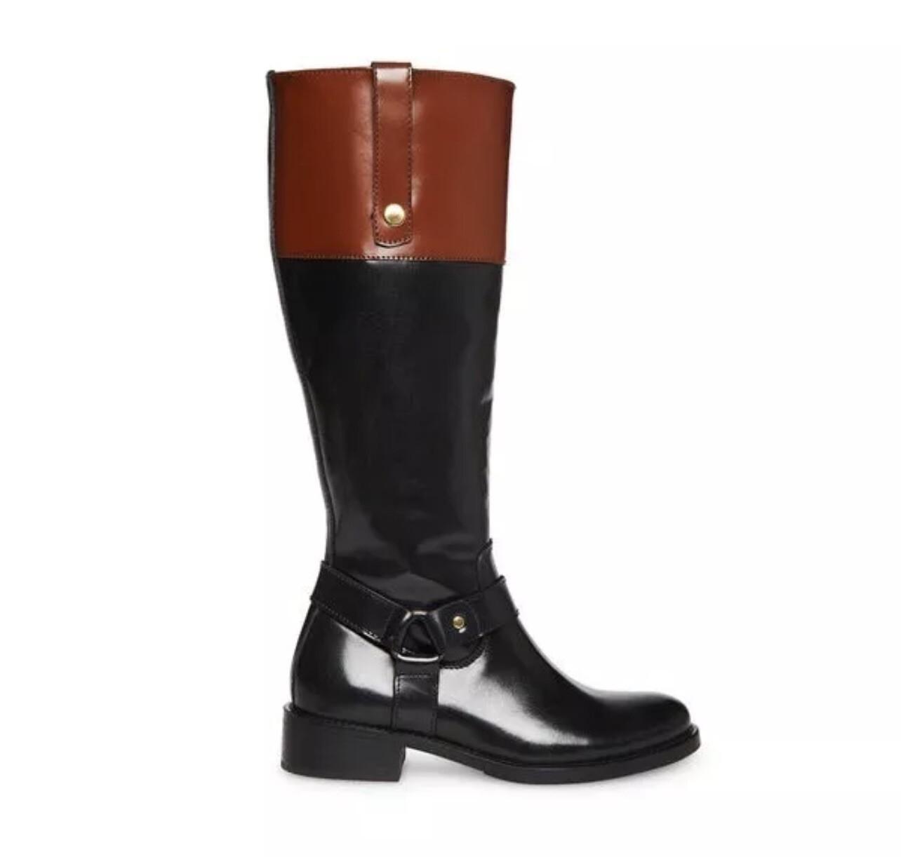 Steve Madden Equestrian Riding Chalet Leather Boots Size 6.5M Black Brown Tall