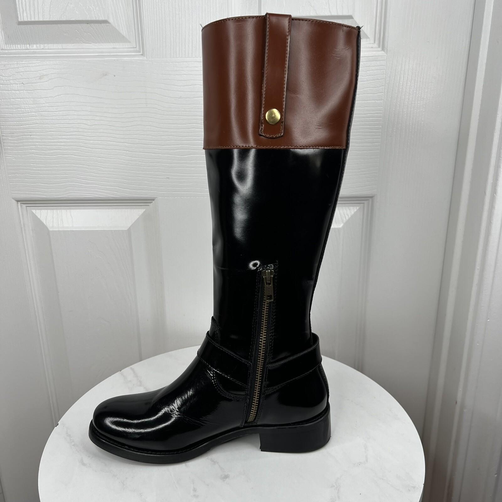 Steve Madden Equestrian Riding Chalet Leather Boots Size 6.5M Black Brown Tall