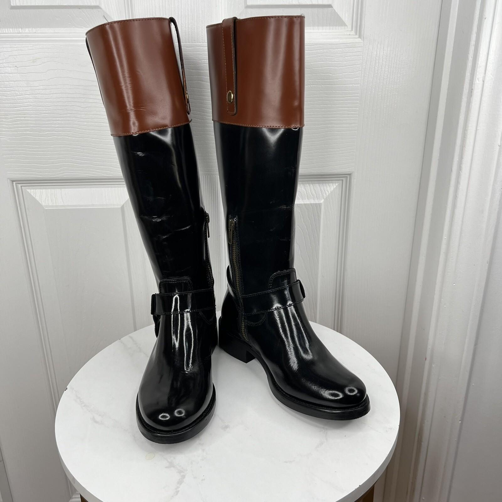Steve Madden Equestrian Riding Chalet Leather Boots Size 6.5M Black Brown Tall
