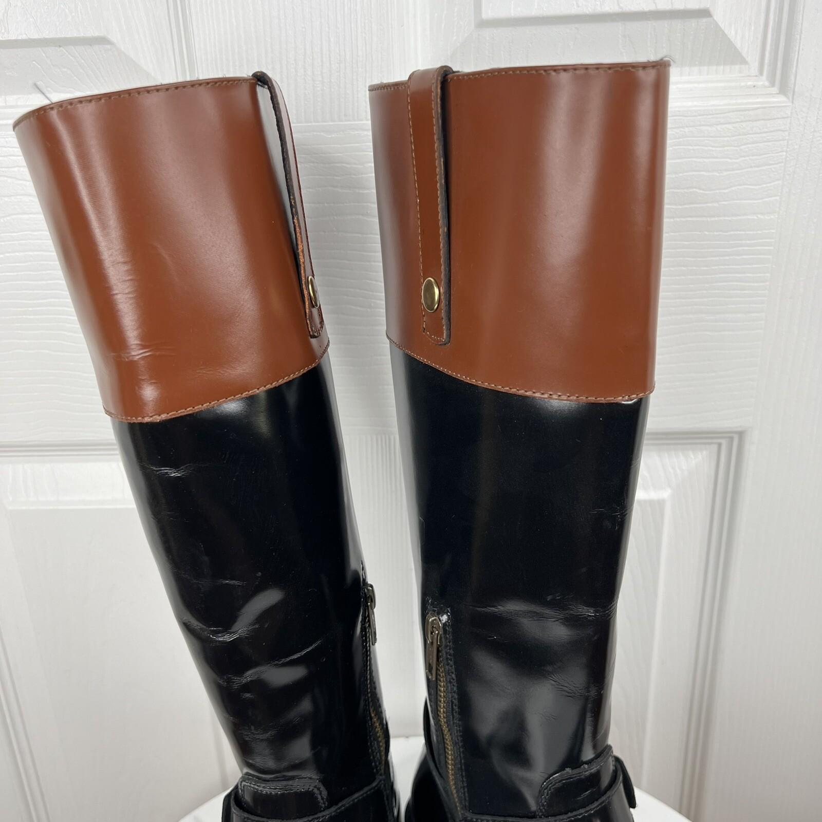 Steve Madden Equestrian Riding Chalet Leather Boots Size 6.5M Black Brown Tall