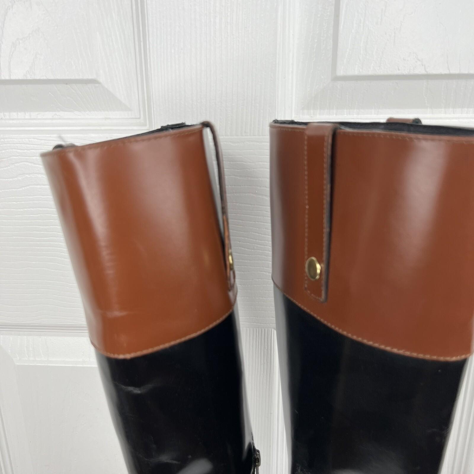 Steve Madden Equestrian Riding Chalet Leather Boots Size 6.5M Black Brown Tall