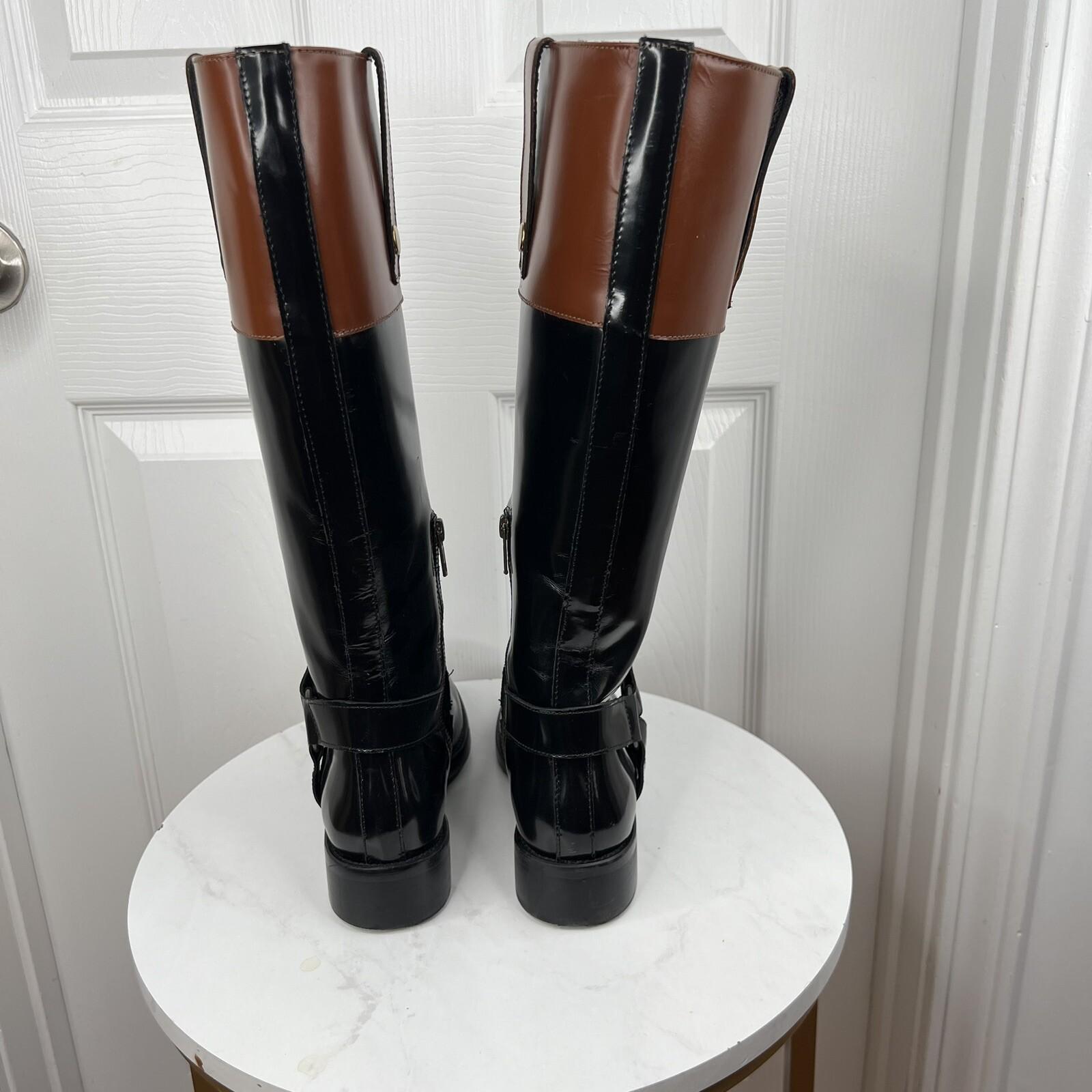 Steve Madden Equestrian Riding Chalet Leather Boots Size 6.5M Black Brown Tall