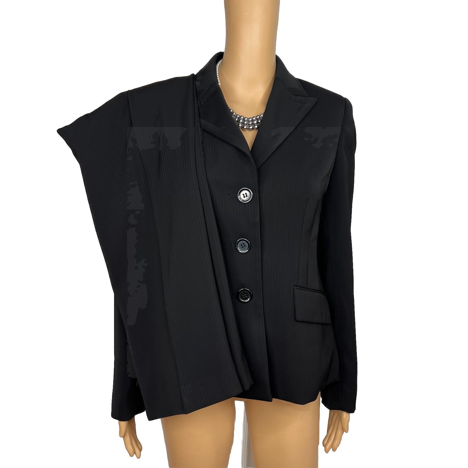Kasper Polyester Black Striped Pant Suit Size 6 Peak Collar Lined 2PC
