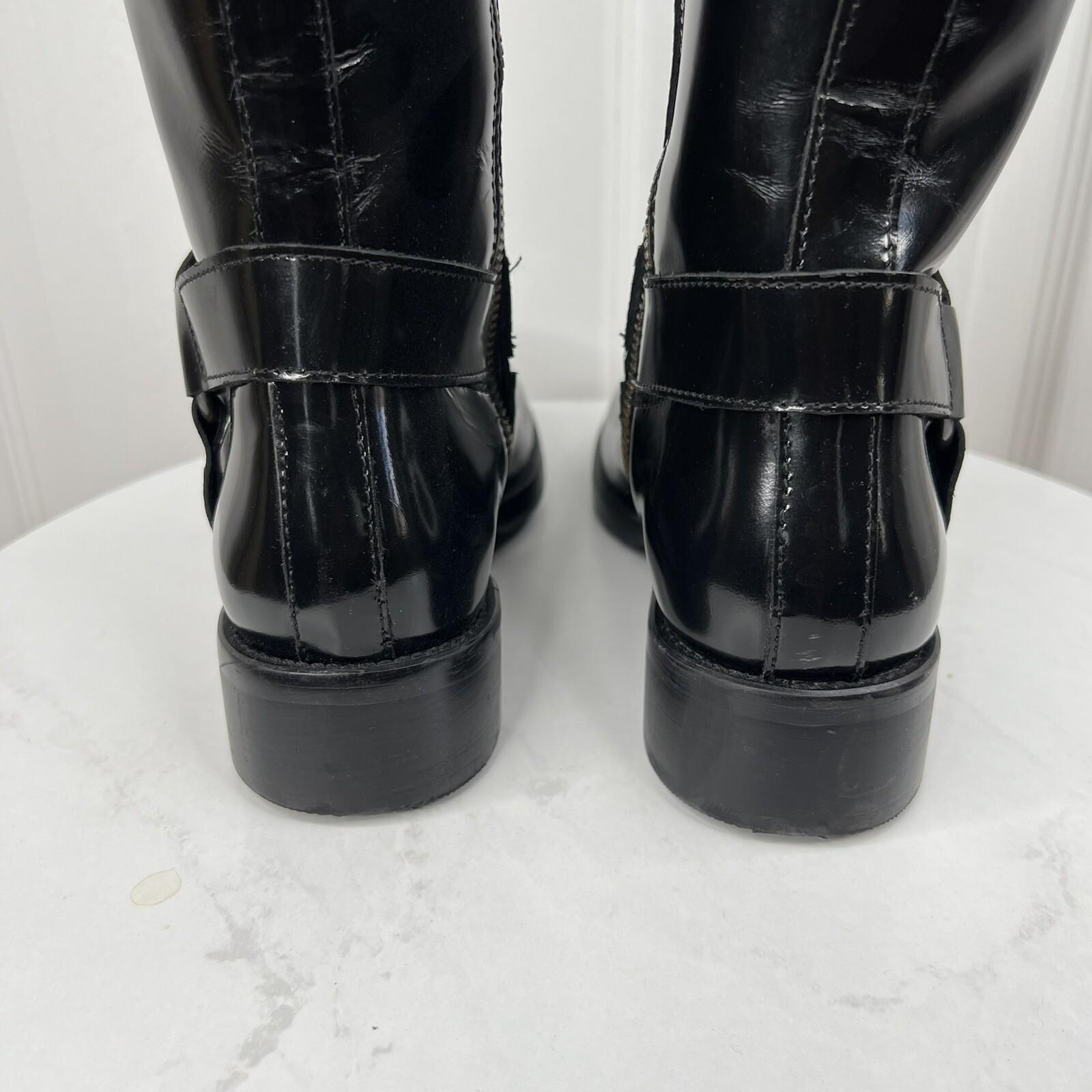Steve Madden Equestrian Riding Chalet Leather Boots Size 6.5M Black Brown Tall