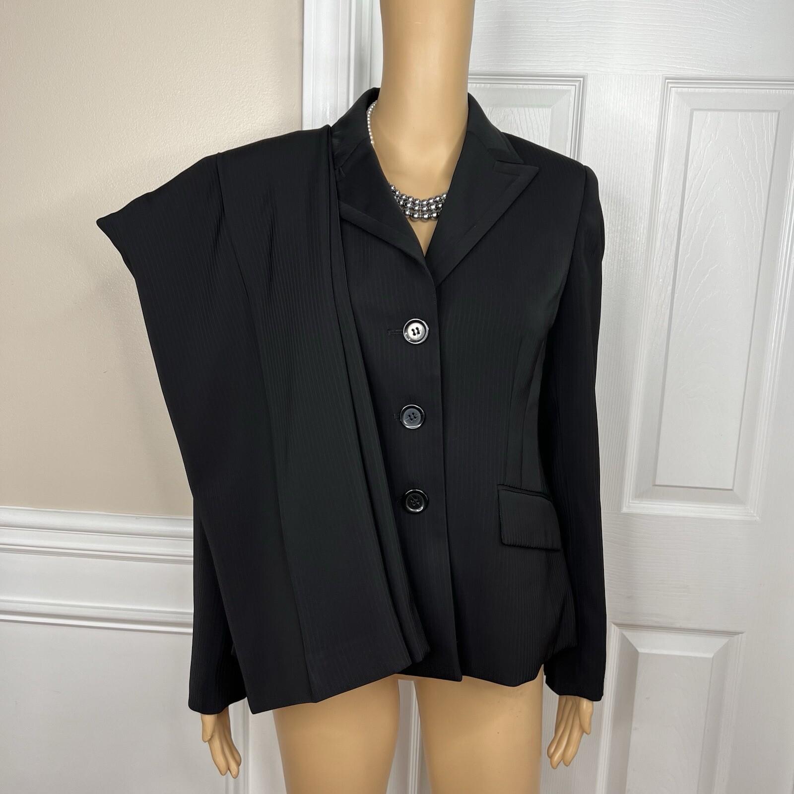 Kasper Polyester Black Striped Pant Suit Size 6 Peak Collar Lined 2PC