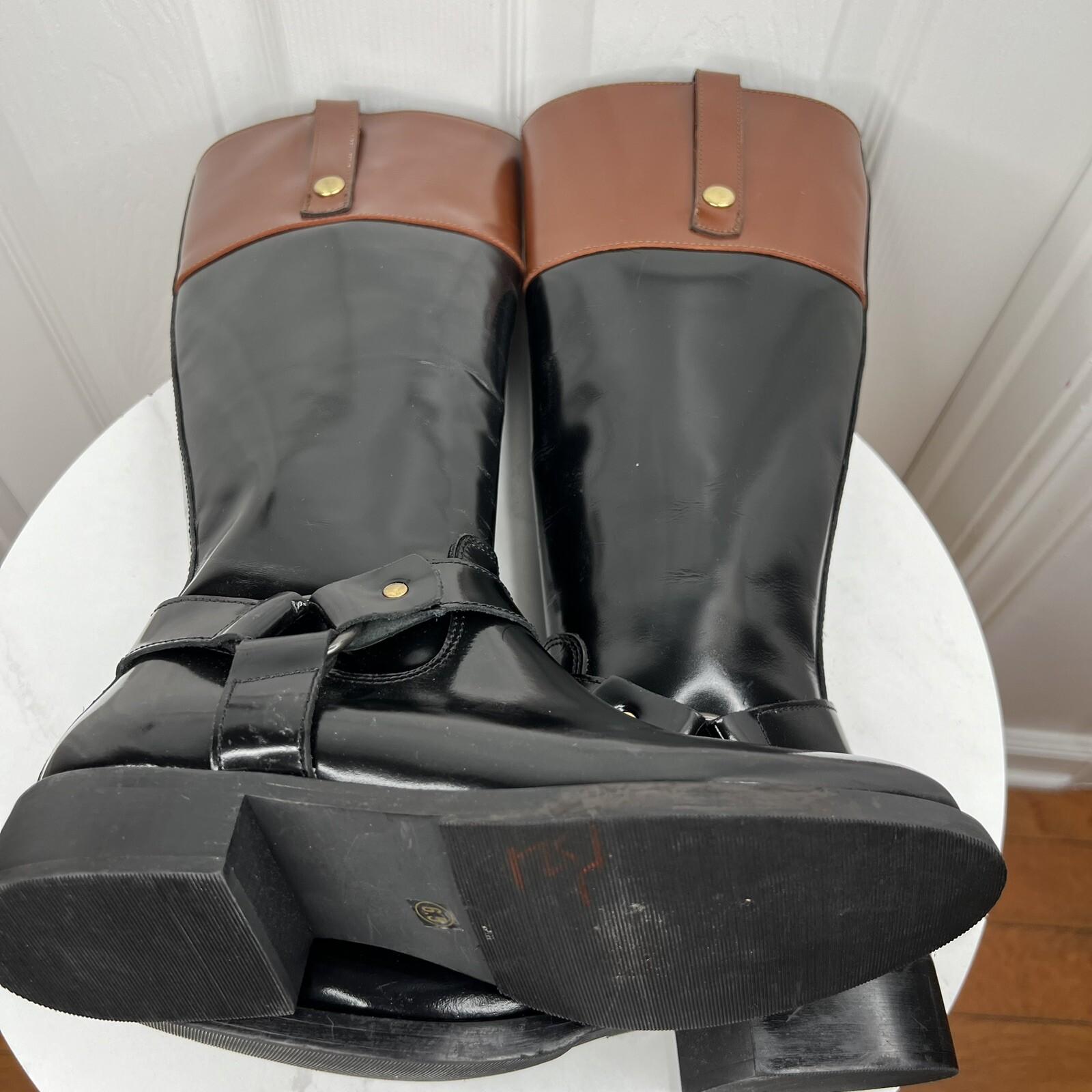 Steve Madden Equestrian Riding Chalet Leather Boots Size 6.5M Black Brown Tall