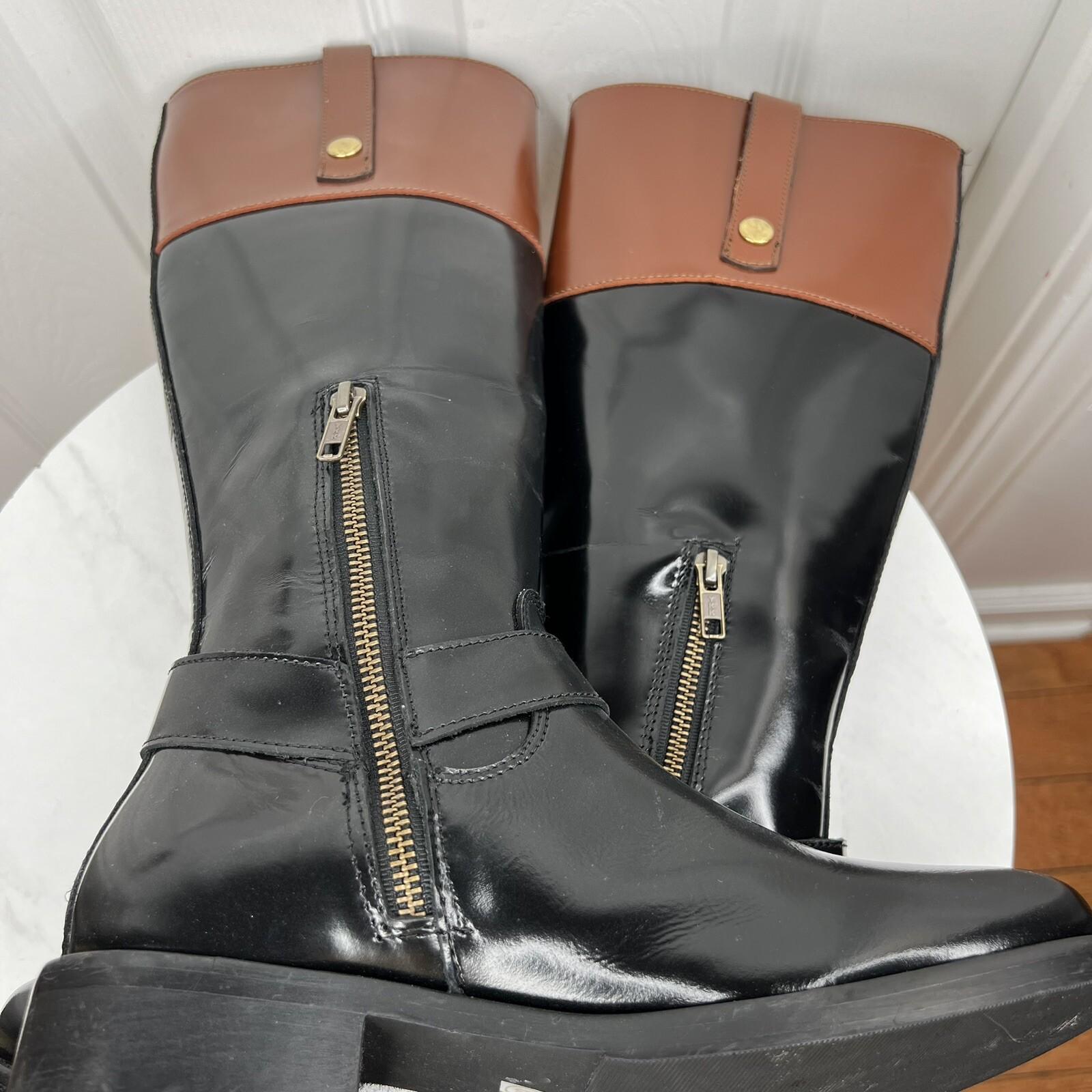 Steve Madden Equestrian Riding Chalet Leather Boots Size 6.5M Black Brown Tall