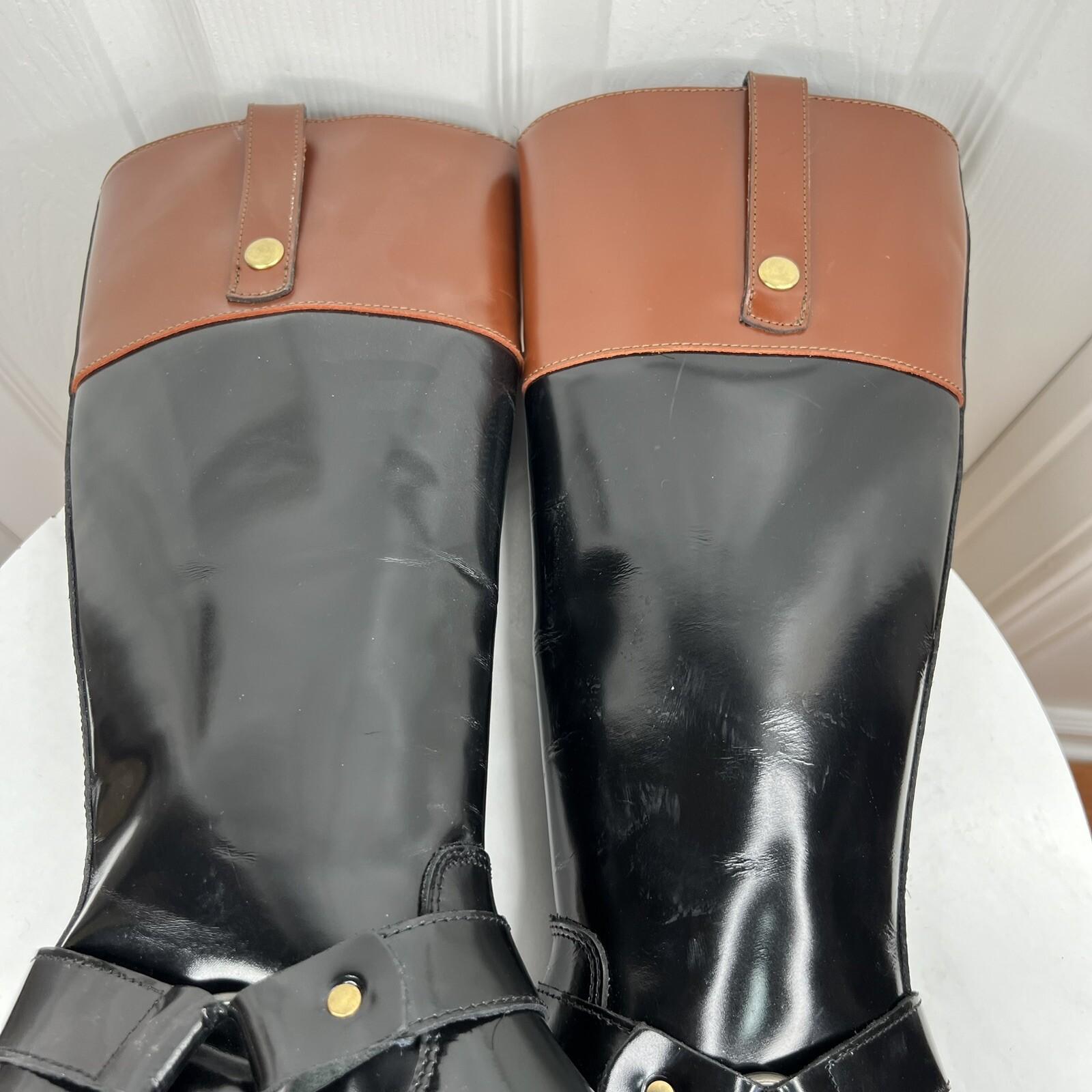 Steve Madden Equestrian Riding Chalet Leather Boots Size 6.5M Black Brown Tall