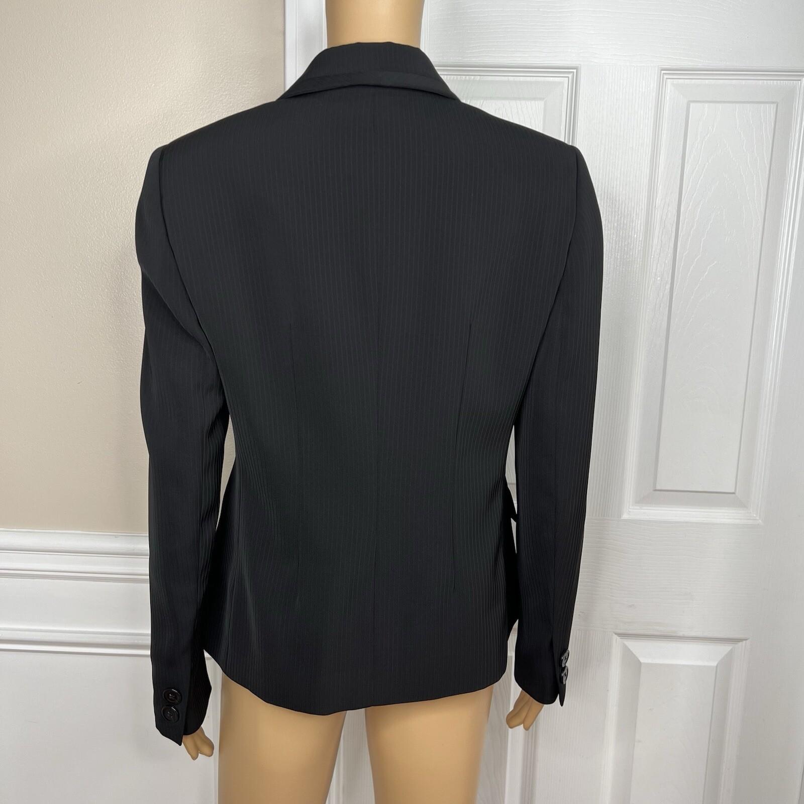 Kasper Polyester Black Striped Pant Suit Size 6 Peak Collar Lined 2PC