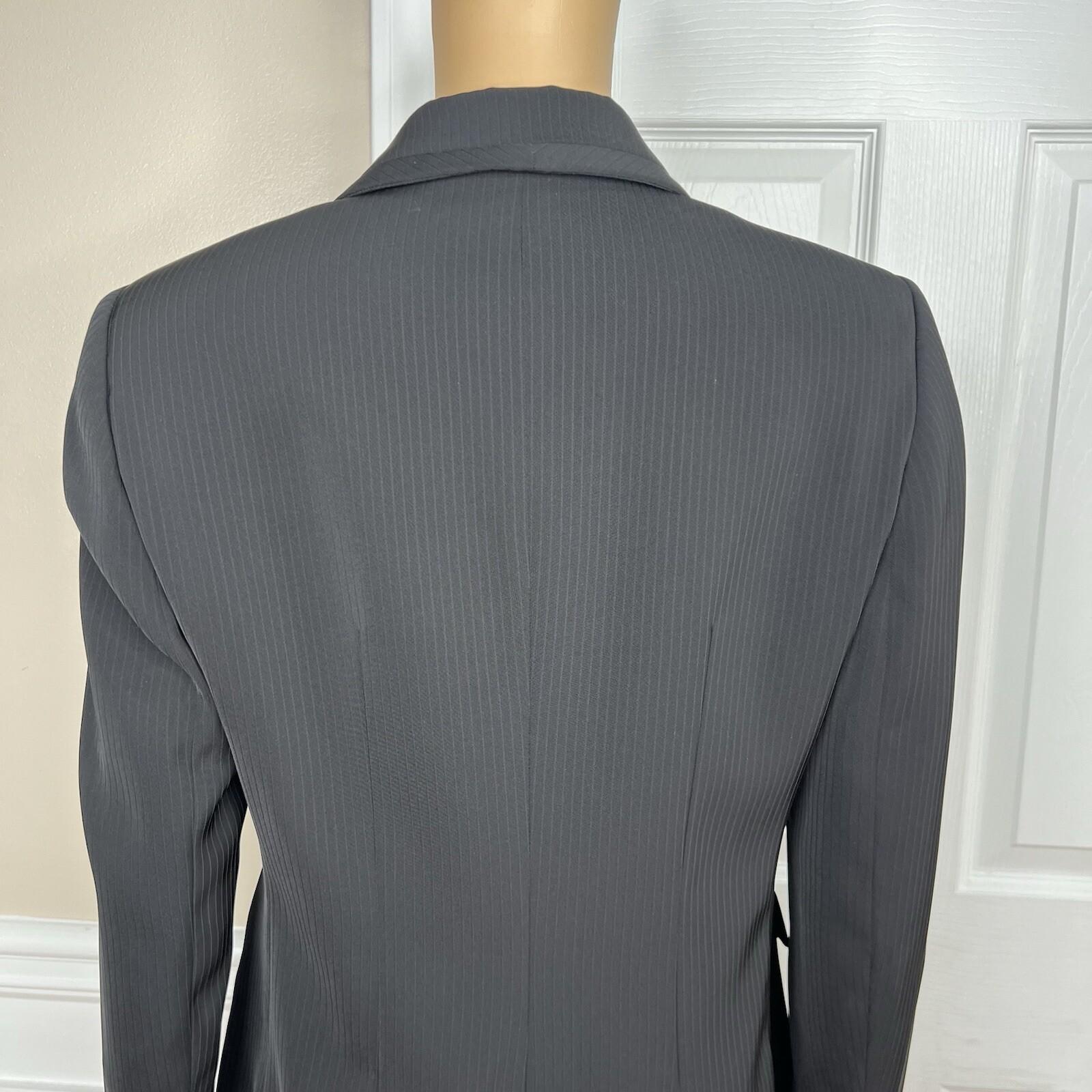 Kasper Polyester Black Striped Pant Suit Size 6 Peak Collar Lined 2PC