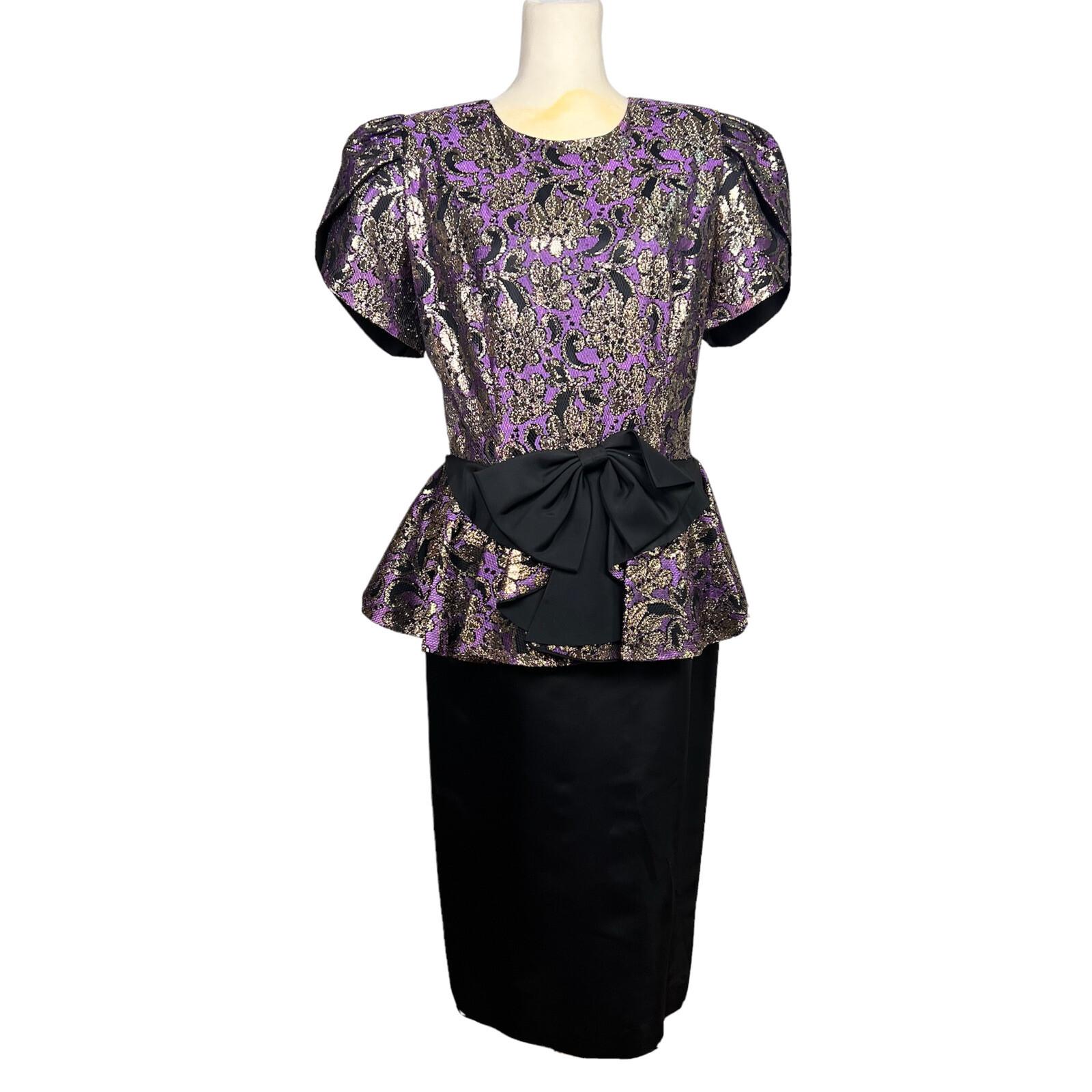 OLIVIER N Y Vtg Gothic Purple Black Sequin Polyester Lace Tiered Bow Dress 9-10