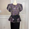 OLIVIER N Y Vtg Gothic Purple Black Sequin Polyester Lace Tiered Bow Dress 9-10